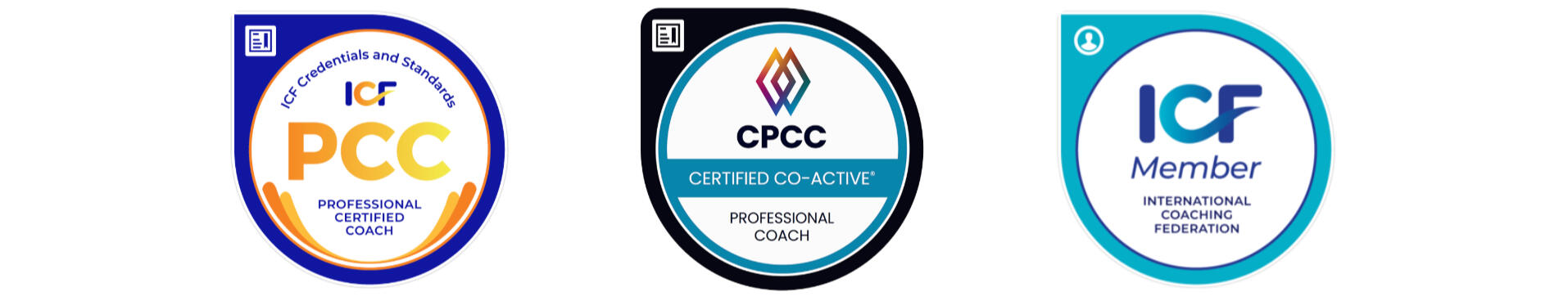 ICF PCC logo, CPCC logo, ICF member logo ICF PCC logo, CPCC logo, ICF member logo